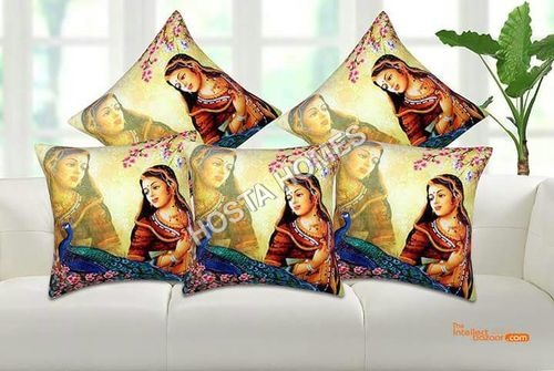 Multi Color Embroidered Round Printed Cushion Cover