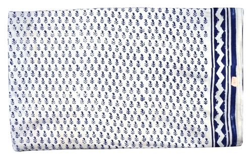 White-Blue Hand Block Printed Cotton Jaaipuri Fabric