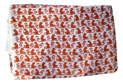 White-Red Hand Block Printed Cotton  Fabric