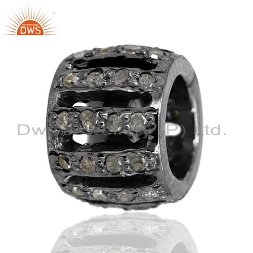 Diamond Pave Roundel Spacer Bead Finding - Sterling Silver 8x6 mm, Black Rhodium, Diamond Pave Setting