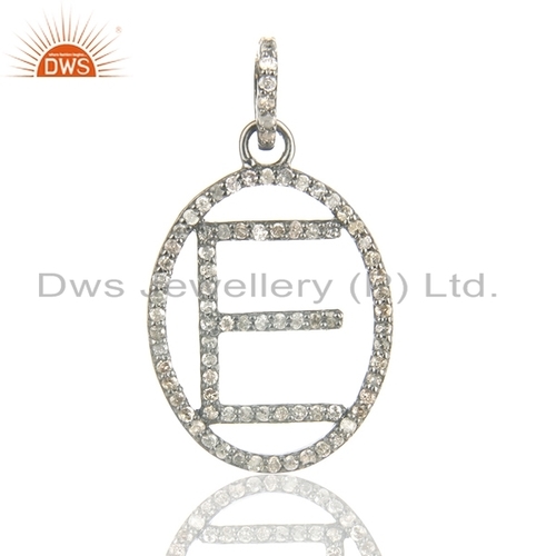 Silver Pave Diamond Initial E Pendant