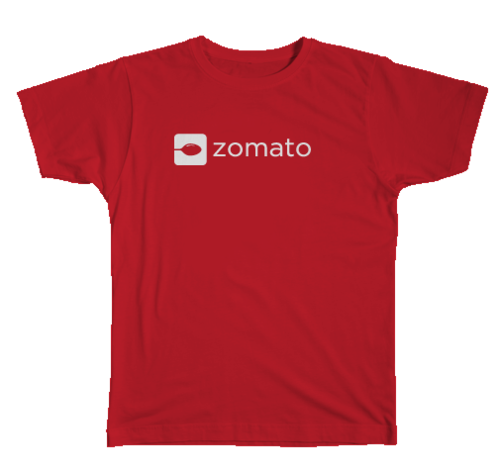 RED R/N ZOMATO - Cotton, Customized Sizes Available, All Colors, Printed Design | Breathable Fabric, Durable Stitching, Soft Texture, Short Sleeves