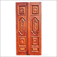 Teak Wood Engraved Entrance Door - 80"x35" | Hand-Carved Hindu Temple Design, Four Auspicious Vishnu Symbols, Natural Teak Matt Finish, Customizable Sizes & Designs