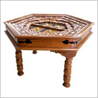 Carved Teak Wood Hexagon Table