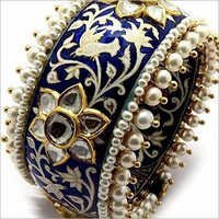 White And Blue Gold Kundan Meena Bangle