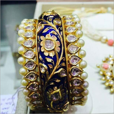 Blue & Yeloow Beautiful Jadau Gold Kada