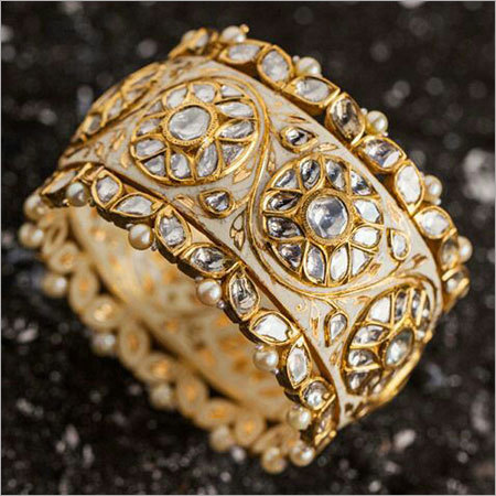 Yellow Jadau Polki Gold Kada