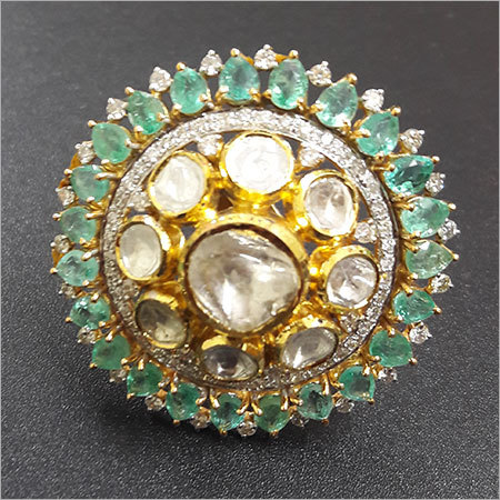 Oval Cut Kundan Meena Gold Rings