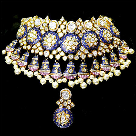 Yellow & Blue Kundan Meena Necklace