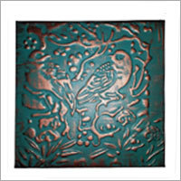 Copper Tiles with Leaves Design - Copper Material, 4x4 Inches Square Size, Green with Copper Shade Color | Interior Tile Usage, Customizable Design Options