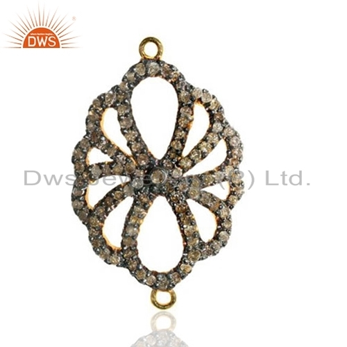 14k Gold Silver Diamond Connector Jewelry - 15-25mm, Rhodium Plated, Pave Set Diamond Accents, Elegant Design