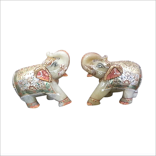 Elephant Pair Yellow Jade Size: L-7 Inch