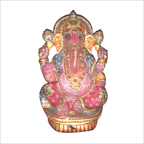 Rose Quartz Ganesha Statue - 12x6x7 Inches, Hand-Painted Jade White Design for Emotional and Physical Healing