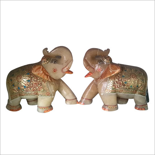 Decorative Elephant Pair Yellow Jade Stone Size: L-7 Inch