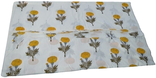 White Hand Block Printed Cotton Floral Fabric