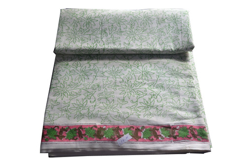 White Hand Block Printed Cotton Jaipuri Fabric
