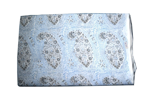 Light Blue Hand Block Printed Cotton  Fabric