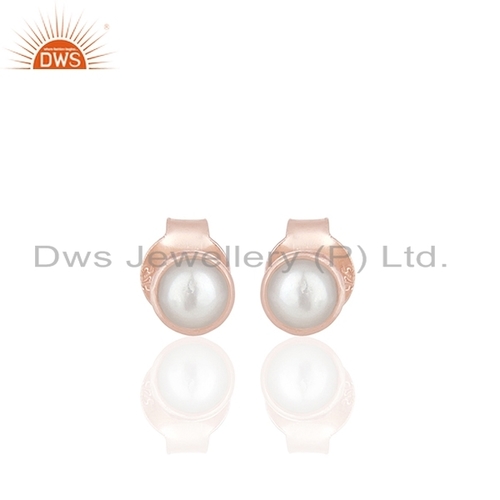 Natural Pearl Rose Gold Plated Silver Stud Earring