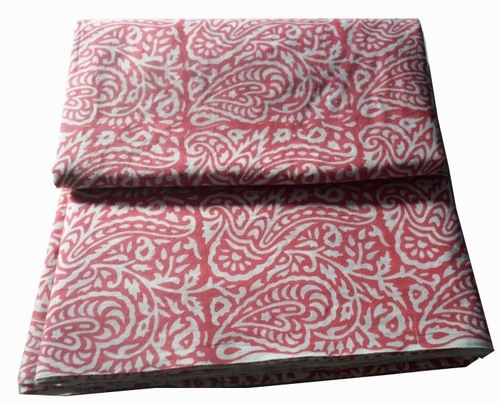 White-Red Hand Block Printed Cotton Fabric