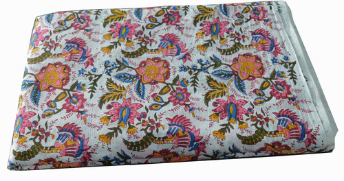 Multicolor Hand Block Printed Cotton Floral Fabric