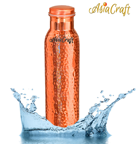 Pure Copper Leak Proof Hammered Bottle - 9 inches Height 900ml Capacity | Travel Essential Stain Removal with Pitambari Powder Lightweight at 280 Grams