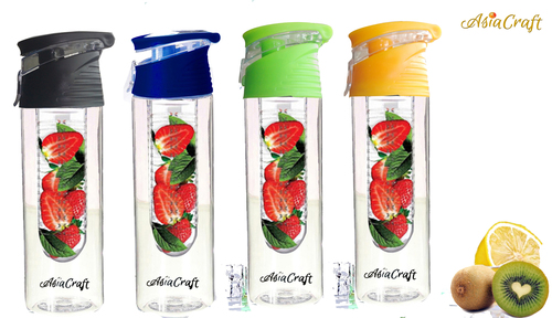 AsiaCraft Water Bottle with Fruit Infuser - BPA Free Plastic (800ml) | Leak Proof Design Flip Top Lid Large Fruit Container Portable Carrying Handle