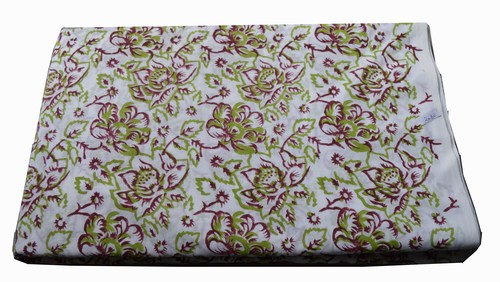 Hand Block Printed Cotton Floral Fabric - 60x60 Cotton Cambric, White Color, Casual Style, 80 Grams, Shrink-Resistant, Custom Printing Available