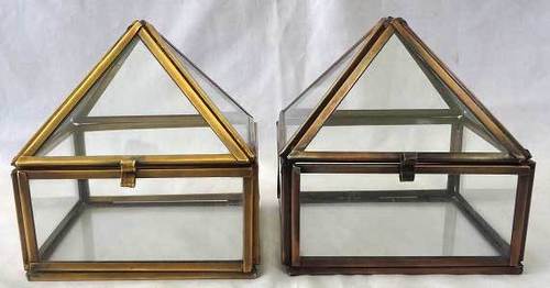 Brass Antique And Copper Antique Small Glass Pin Boxes
