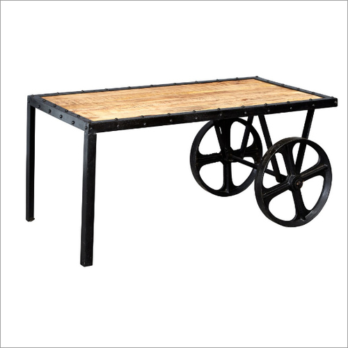 Upcycled Industrial Vintage Mintis Cart Coffee Table - Iron & Wood Materials | Rustic Charm with Industrial Aesthetics Enhanced Durability