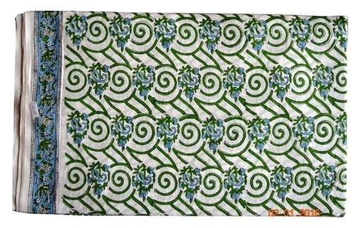 White-Green Hand Block Printed Cotton Jaipuri Fabric
