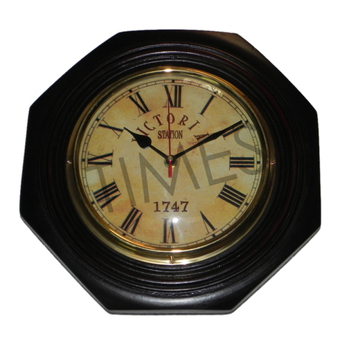 Antique Brown Wall Clock - Wood, 12x12 Inches, Octagonal Shape | Quartz Mechanism, Elegant Design, Home Decor, Gift Item