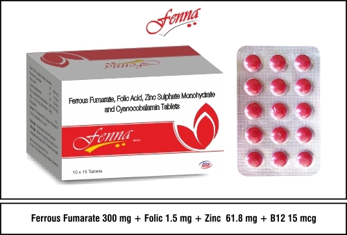 Ferrous fumarate 300mg. + Folic 1.5 mg. + Vit.B12 15mcg + Zinc 61.8mg