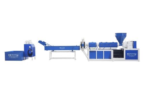 Granules Making Machine - 1000 kg, 25x35 Dimensions, White & Blue Color | 50 HP Power, PLC Control System, Semi-Automatic Operation, 100 Kg Capacity, Direct Drive, 90 MM Screw Diameter, 1 Year Warranty