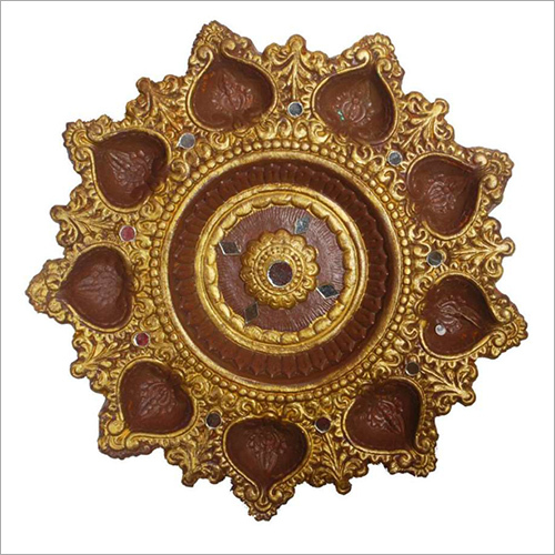 Diwali Diya - Metal, 12 Inch Diameter, Brown, Gold Plated, 8 Diyas | Elegant Design, Durable, Festive Decor