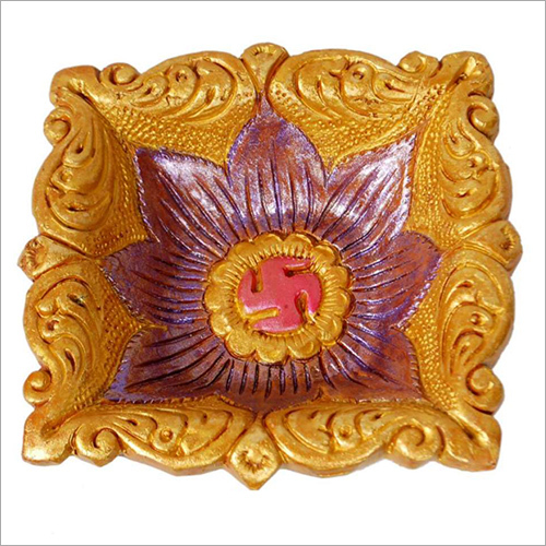 Thali Diya - Clay, 4x4 Inches, Gold Matte | Intricate Floral Design, Lightweight, Eco-Friendly, Gifting Ready