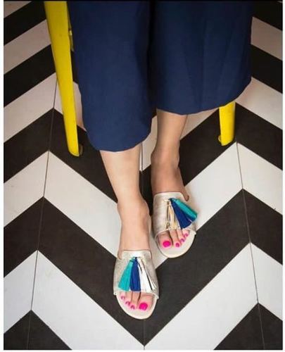 Ladies Flat Sandal - Leather Synthetic, Multiple Sizes, Silver | Stylish Design, Comfortable Fit, Waterproof