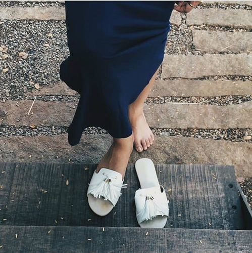 Ladies Flat Sandal - Leather, Various Sizes, Off-White | Slip-On, Stylish Design, Water Resistant, Lightweight Rubber Sole