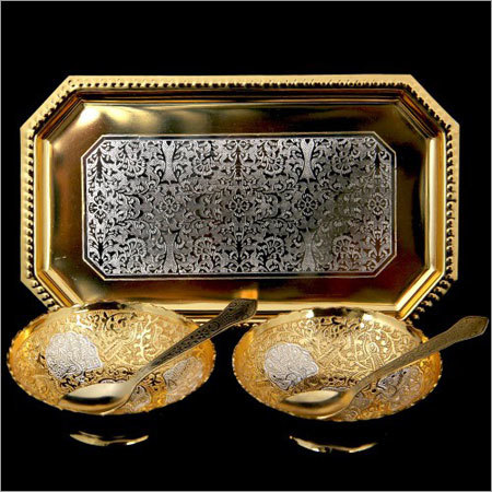 Silver And Gold Palted Bowl Set Square Shape By SAGAR SILVER