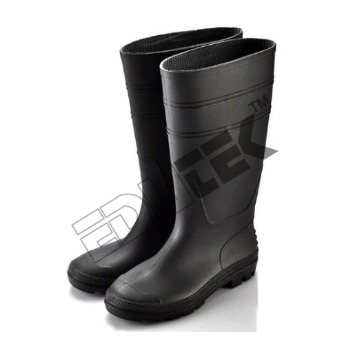 PVC Knee-High Boots - Size 42-44, Black with Anti-Slip Profile