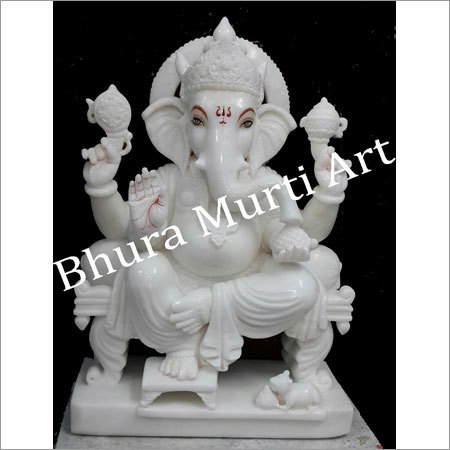 Polished White Marble Ganesha Statue