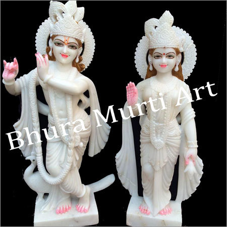 White Marble Carved Radha Krishna Statue