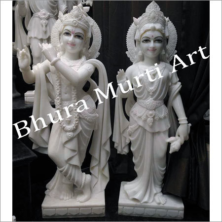 Designer Radha Krishna Marble Statue - Marble, 36 Inches, White | Intricate Details, Polished Finish, Traditional Style