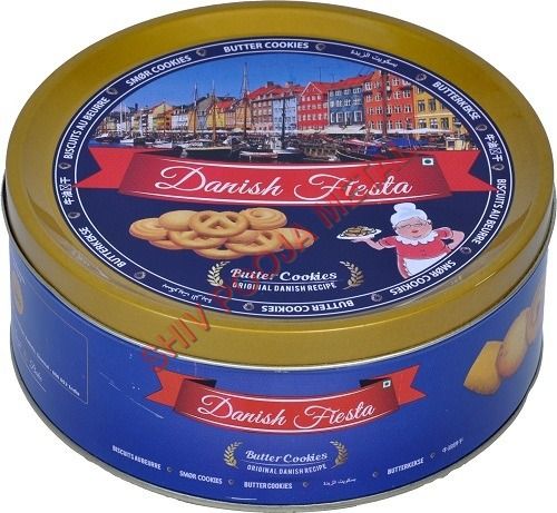 Blue And Golden Cookies Tin Can