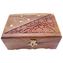 Wooden Jewelry Box Handicrafted Flower Carving Gift, 6 Inches
