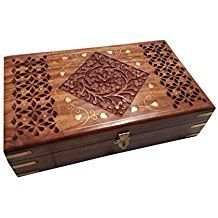 Special Gift at Fathers Day Wooden Carving Inlay Jali Work Jewelry Box, 10X6 inch Vintage Box