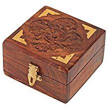Jewellery Box for Women Jewel Organizer Square Carving with Brass Corner 4 Inch