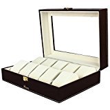 Black and white wooden Watch Box for 10 watches transparent lid