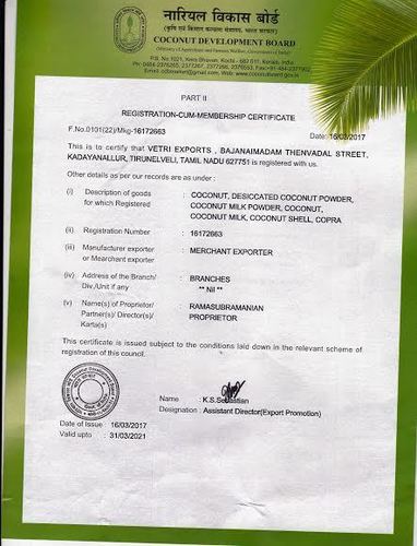 Coconut Bord Certificate