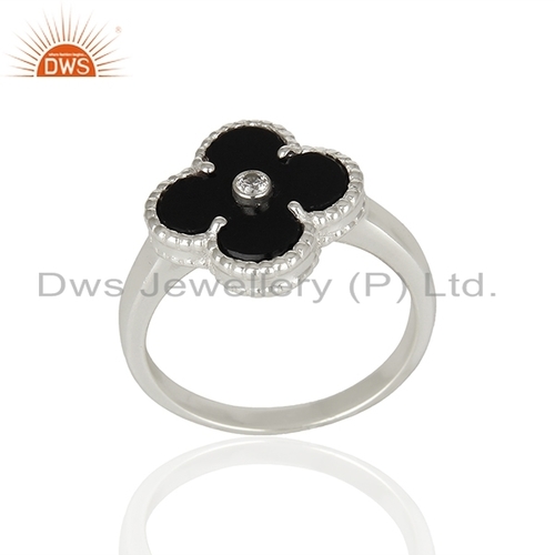 925 Silver CZ Gemstone Clover Ring