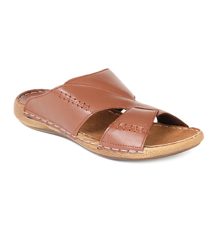Mens Leather Slippers - Leather, Brown | Slip-On, Rubber Sole, Lightweight, Breathable, Stylish